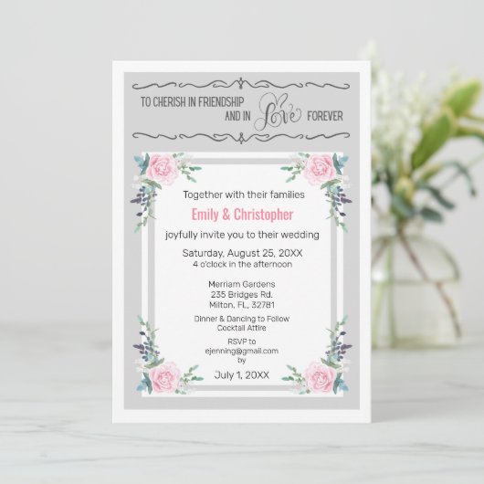 Cherish in Friendship & Love Wedding Invite Kaart (Staand voorkant)