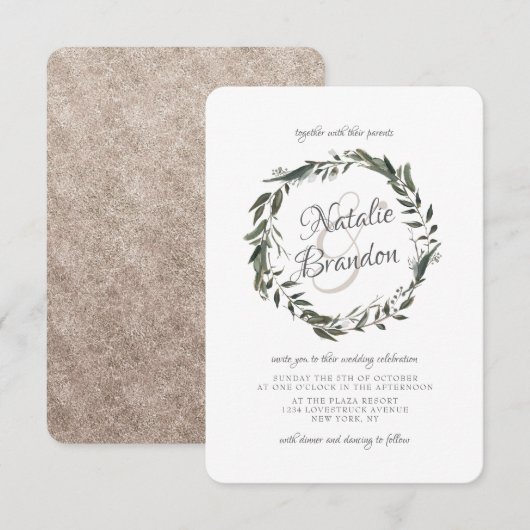 Cherish Leaf groen krans bruiloft Kaart (Voorkant / Achterkant)