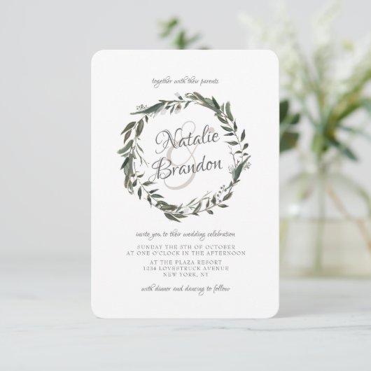 Cherish Leaf groen krans bruiloft Kaart (Staand voorkant)