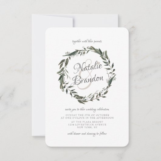 Cherish Leaf groen krans bruiloft Kaart (Voorkant)