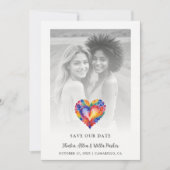 Cherish Modern Pride Rainbow Heart Photo Wedding Save The Date (Voorkant)