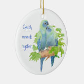 Cherish moments together, Cute Cuddling Parrots Keramisch Ornament (Rechts)