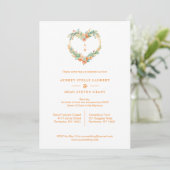 Cherish Orange & Green Floral Heart Wreath Wedding Kaart (Staand voorkant)