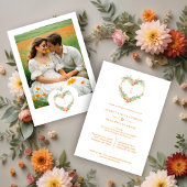 Cherish Orange & Green Floral Heart Wreath Wedding Kaart