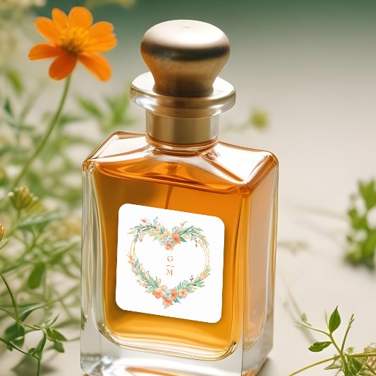 Cherish Orange & Green Floral Heart Wreath Wedding Vierkante Sticker