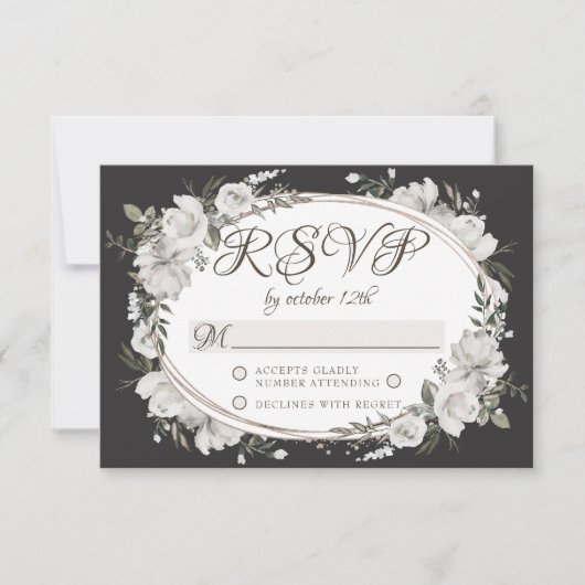 Cherish Ovaal Bloemen Bruiloft RSVP Reactie Kaartje (Voorkant)