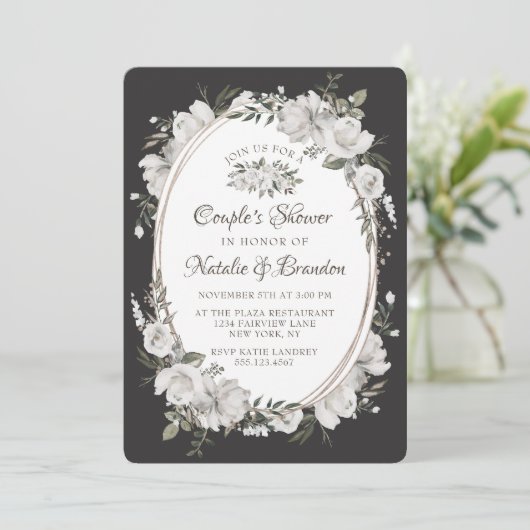  Cherish Oval Lijst Couple's Trouwdouche Kaart (Staand voorkant)