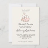  Cherish Pink Floral Rozen & Rings Wedding Kaart (Voorkant)