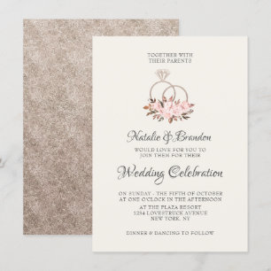 Cherish Pink Floral Rozen & Rings Wedding Kaart
