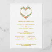 Cherish Romantic Orange & Green Floral Heart Shape Folie Uitnodiging (Voorkant)