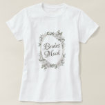 Cherish Roos Goud Ovaal Bloemen Bruidsmeisje T-shirt<br><div class="desc">Cherish White Bloemen & Roos Goud geschilderde Rozen en bloemen. Een klassieke en elegante look, en veel grijs, ivoorwit, Roos goud, stoffig roze, dennengroen en grijs bladeren en bladeren. Met handgeschilderde bloemelementen, klassieke scriptlettertypen en Roos Gold Elegant Floral Oval Lijst - bruidsmeisje Shirt! ~ Controleer mijn winkel om de volledige...</div>