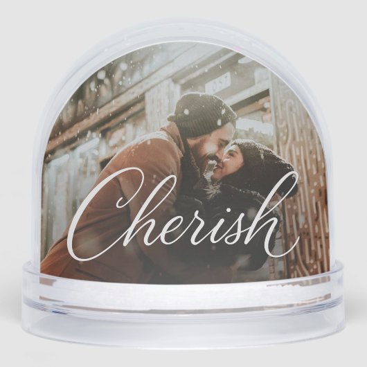 Cherish Script Photo Snow Globe – Personalized 2‑P Sneeuwbol (Voorkant)