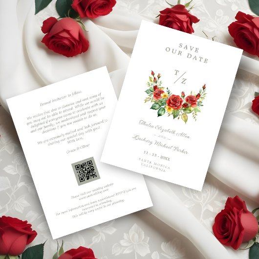 Cherish Spring Floral Red Garland Wedding Initials Save The Date