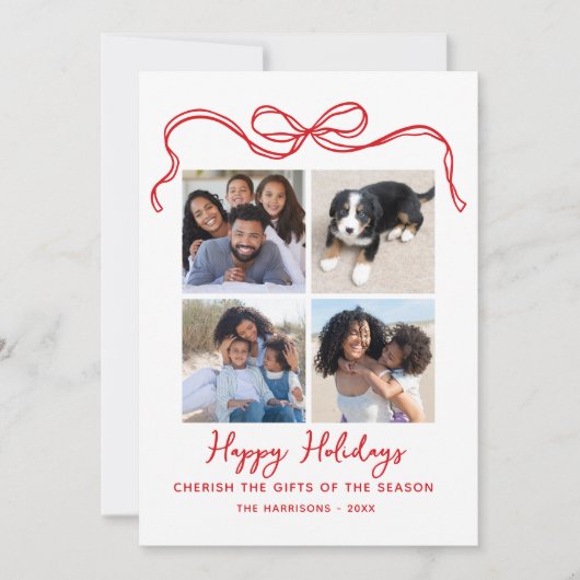 Cherish The Gifts, Bow, 4 Photo Collage Happy Feestdagenkaart (Voorkant)