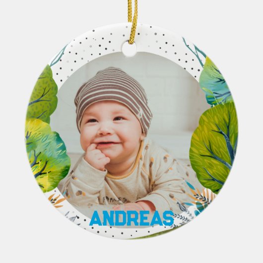 Cherish the Magic: Your Woodland First Christmas  Keramisch Ornament (Voorkant)