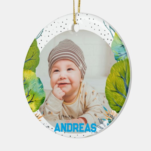 Cherish the Magic: Your Woodland First Christmas  Keramisch Ornament (Links)