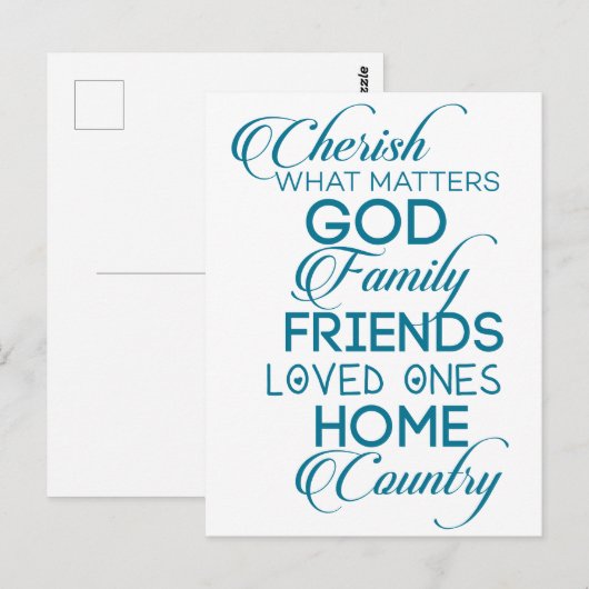 Cherish What matter Blauwgroen Briefkaart (Voorkant / Achterkant)