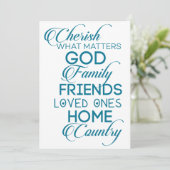 Cherish What matter Blauwgroen Feestdagenkaart (Staand voorkant)