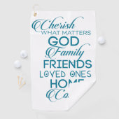 Cherish What matter Blauwgroen Golfhanddoek (Insitu)