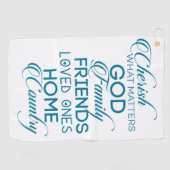 Cherish What matter Blauwgroen Golfhanddoek (Horizontaal)