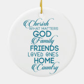 Cherish What matter Blauwgroen Keramisch Ornament (Achterkant)