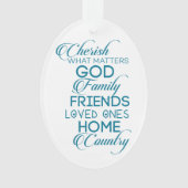 Cherish What matter Blauwgroen Ornament (voorkant)