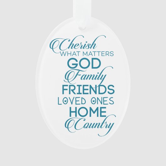Cherish What matter Blauwgroen Ornament (voorkant)