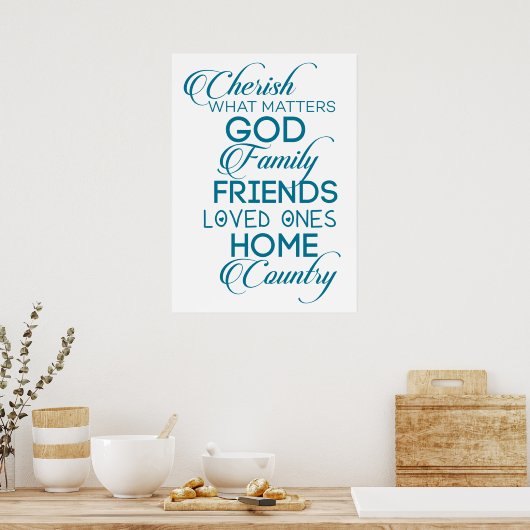 Cherish What matter Blauwgroen Poster (Keuken)