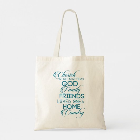 Cherish What matter Blauwgroen Tote Bag (Achterkant)