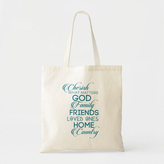 Cherish What matter Blauwgroen Tote Bag (Voorkant)