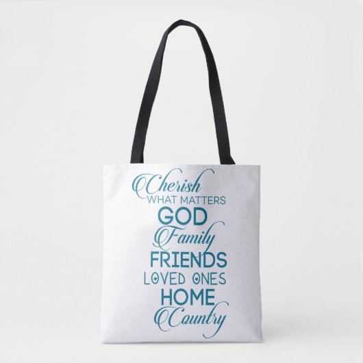 Cherish What matter Blauwgroen Tote Bag (Voorkant)