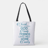 Cherish What matter Blauwgroen Tote Bag (Achterkant)