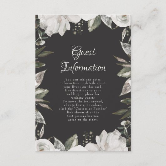 Cherish White Bloemen Bruiloft Informatie Informatiekaartje (Voorkant)