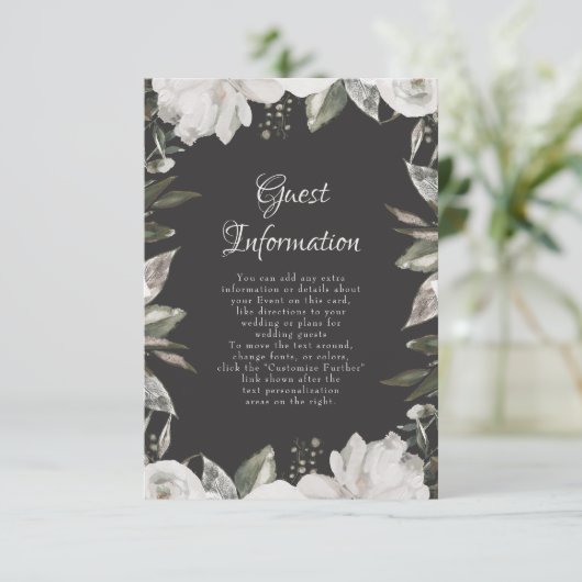 Cherish White Bloemen Bruiloft Informatie Informatiekaartje (Staand voorkant)