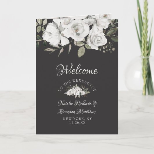 Cherish White Bloemen Trouwceremonie Programma (Voorkant)