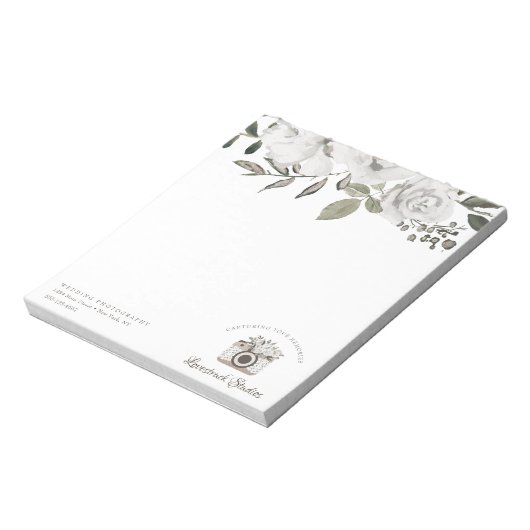  Cherish White Floral - aangepaste tekst & logo Notitieblok (Linkerzijde)