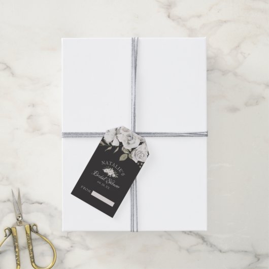  Cherish White Floral Bruids Display Douche Cadeaulabel (Met Touw)