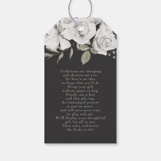  Cherish White Floral Bruids Display Douche Cadeaulabel (Achterkant)