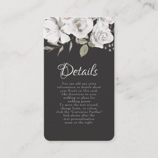 Cherish White Floral bruiloft Details Informatiekaartje (Voorkant)