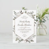  Cherish White Floral Hexagon Bruiloft Kaart (Staand voorkant)