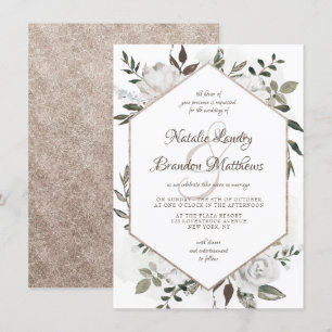 Cherish White Floral Hexagon Bruiloft Kaart