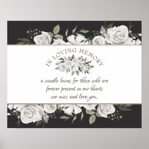 Cherish White Floral in Loving Memory Sign Poster