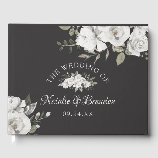  Cherish White Floral & Roos Gold Wedding Gastenboek (Voorkant)