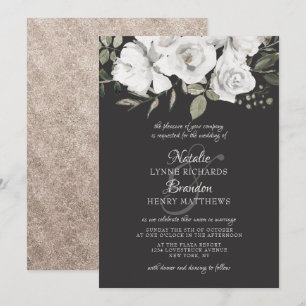 Cherish White Floral & Roos Gold Wedding Kaart