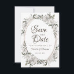 Cherish White Floral & Rozen Ovaal Lijst Save The Date<br><div class="desc">Cherish White Floral & Roos Gold Painted Rozen and Flowers. Een Klassieke en Elegante look, en veel grijze, Ivory White, Roos Gold, Dusty Pink, Pine Green, en Grijze bladeren en bladeren. Met handgeschilderde Florale elementen, de Klassieke Doopvonten van het Manuscript, en het Elegant Lijst van de Folie van de Glitter...</div>