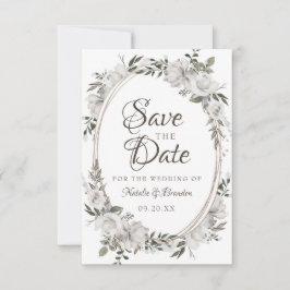 Cherish White Floral & Rozen Ovaal Lijst Save The Date