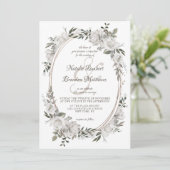  Cherish White Floral & Rozen Oval Wedding Kaart (Staand voorkant)