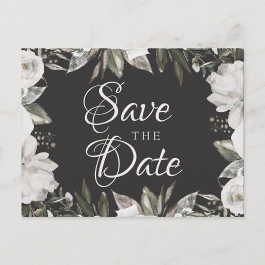 Cherish White Floral & Rozen Save the Date Aankondigingskaart (Voorkant)