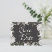 Cherish White Floral & Rozen Save the Date Aankondigingskaart (Staand voorkant)