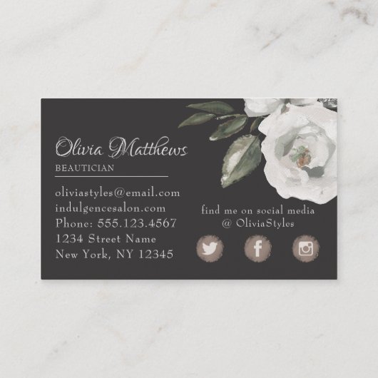  Cherish White Floral Social Media Visitekaartje (Achterkant)